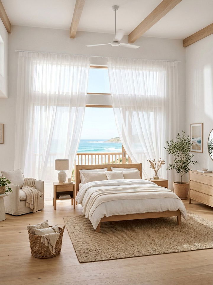 Airy Coastal Bedroom With Sheer Curtains - 30 coastal beige bedroom ideas