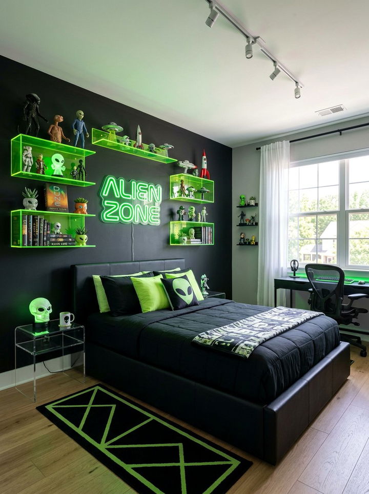 Alien Green Decor - 30 space themed bedroom ideas
