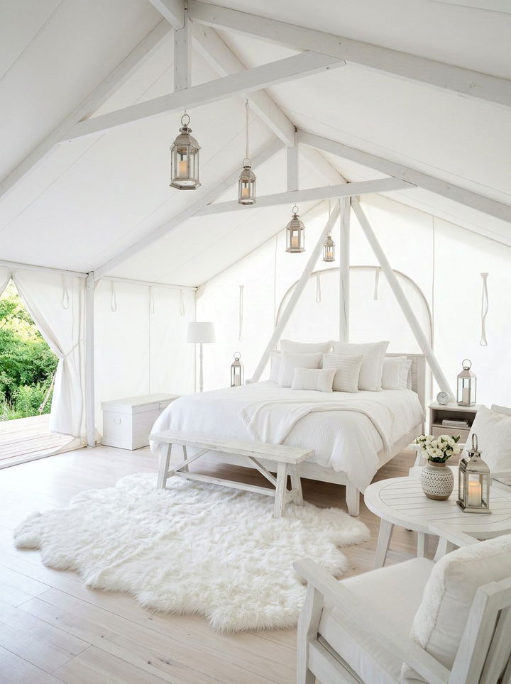 All White Luxury Tent - 30 camping bedroom ideas