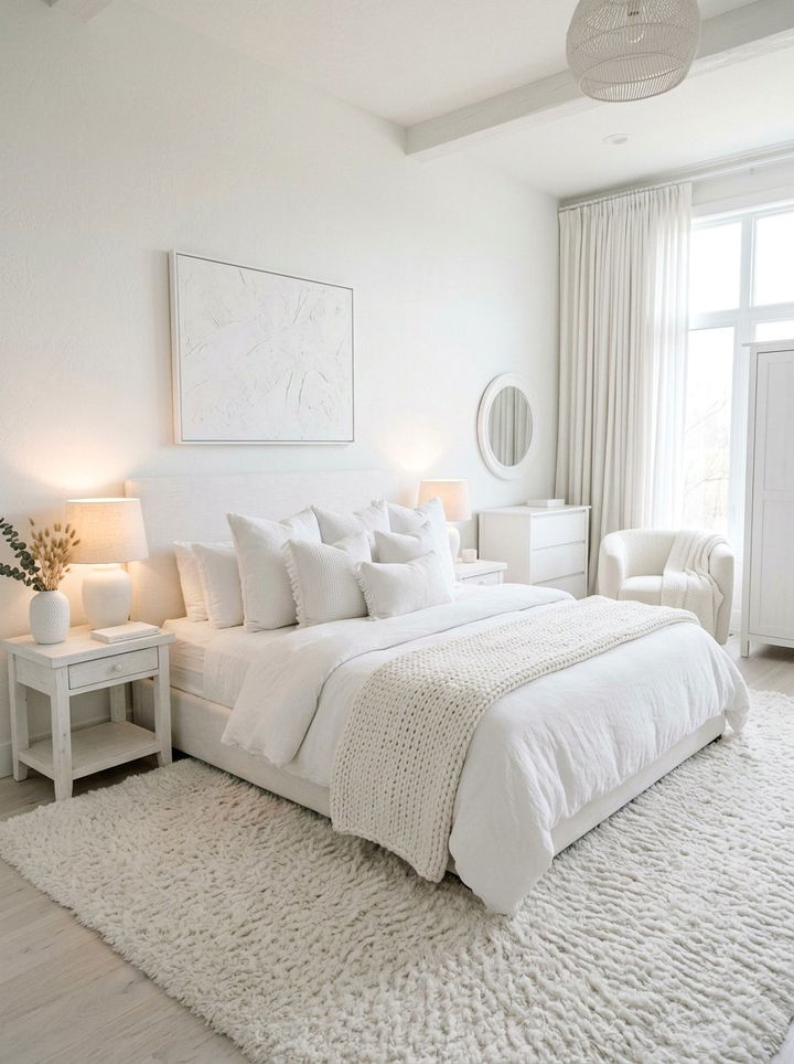 All White Monochromatic Bedroom - 30 minimalist white bedroom ideas