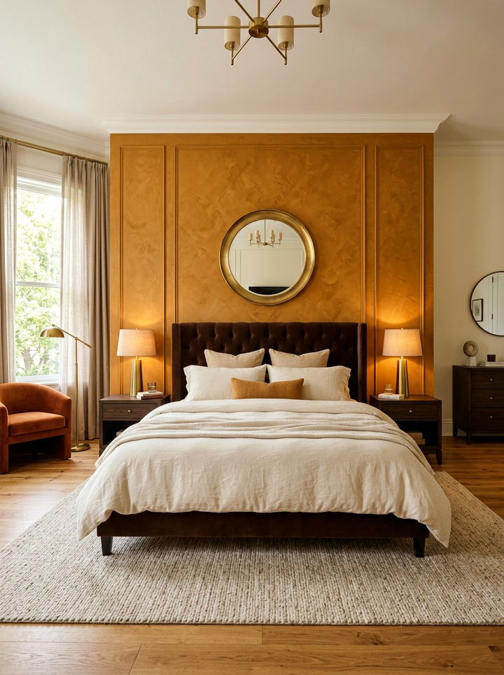 Amber Accent Wall - 30 amber and brown bedroom ideas