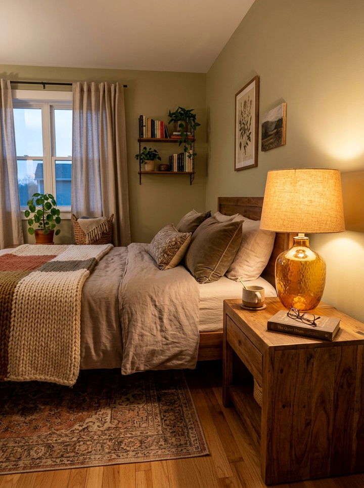 Amber Glass Lamp - 30 warm toned bedroom ideas