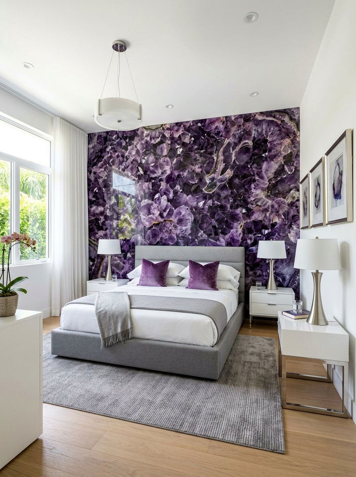 Amethyst Accent Wall Bedroom - 30 purple bedroom ideas
