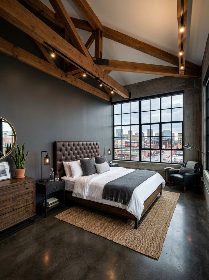 Anthracite Gray Loft Bedroom - 30 dark color bedroom ideas