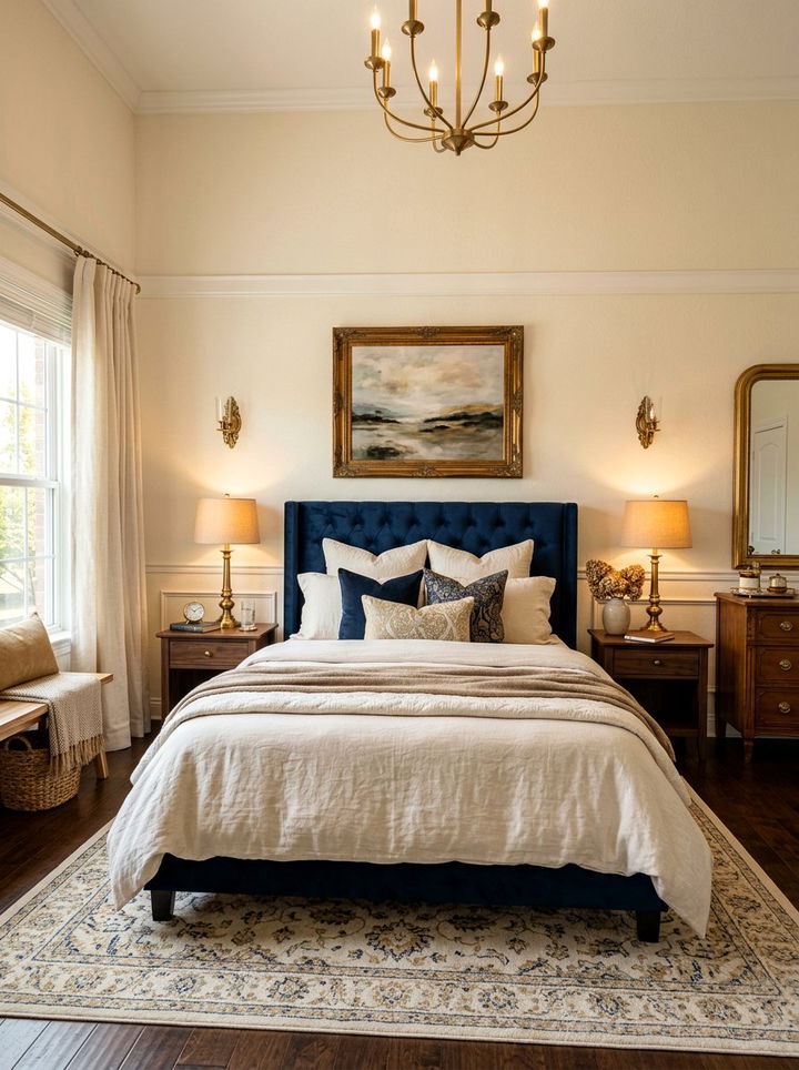 Antique Brass Lamp - 30 rustic navy bedroom ideas