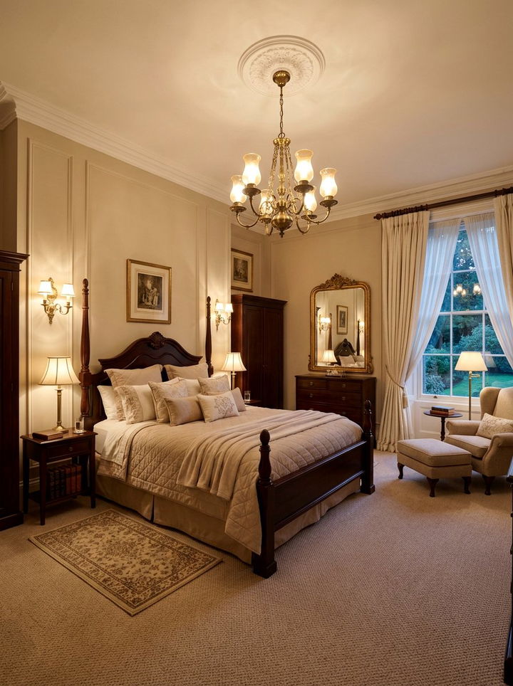 Antique Brass Lighting Beige Bedroom - 30 traditional beige bedroom ideas