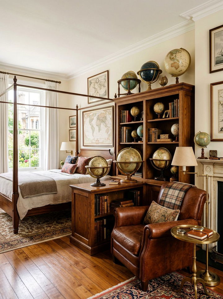 Antique Globe Display - 30 travel themed bedroom ideas