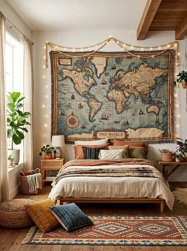 Antique Map Tapestry Wall Hanging - 30 world map bedroom ideas