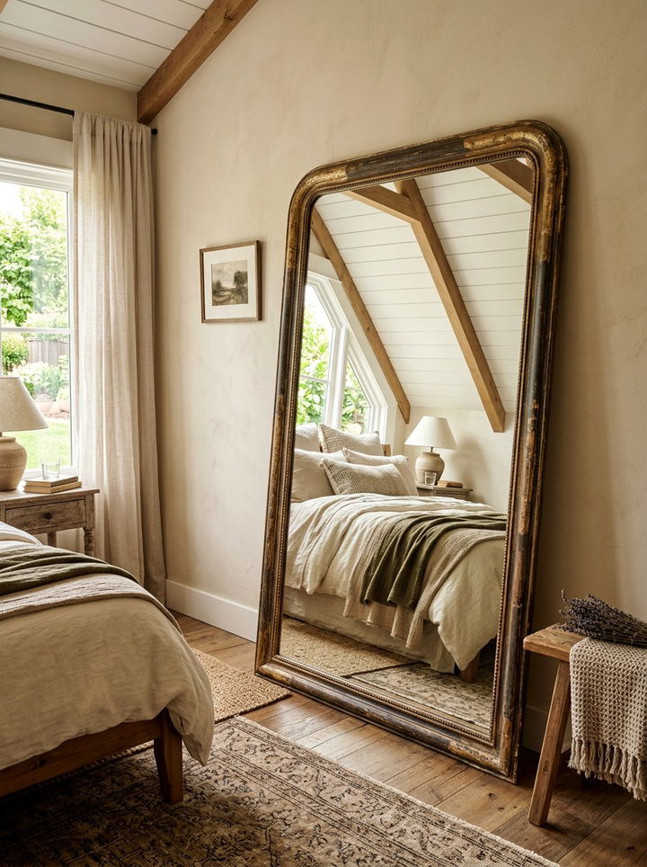 Antique Mirror Decor - 30 farmhouse beige bedroom ideas