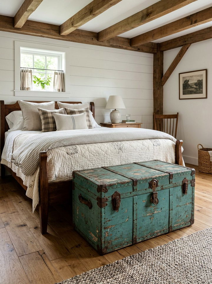 Antique Teal Trunk For Storage - 30 farmhouse teal bedroom ideas
