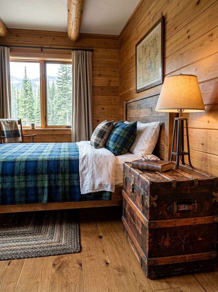 Antique Trunk Nightstand - 30 cabin bedroom ideas