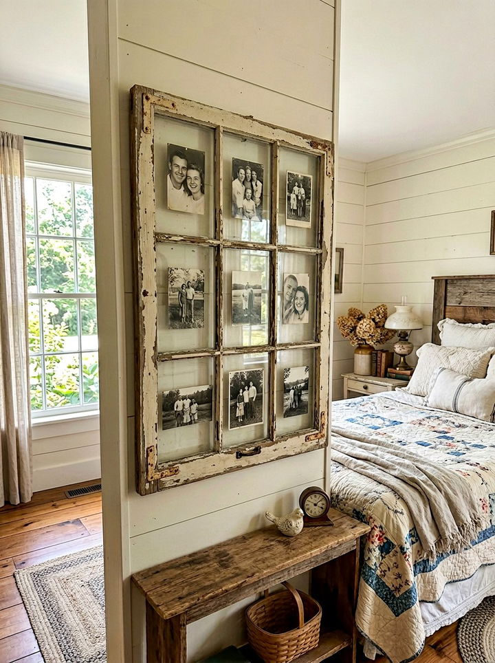 Antique Window Frame Photo Display - 30 bedroom photo displays