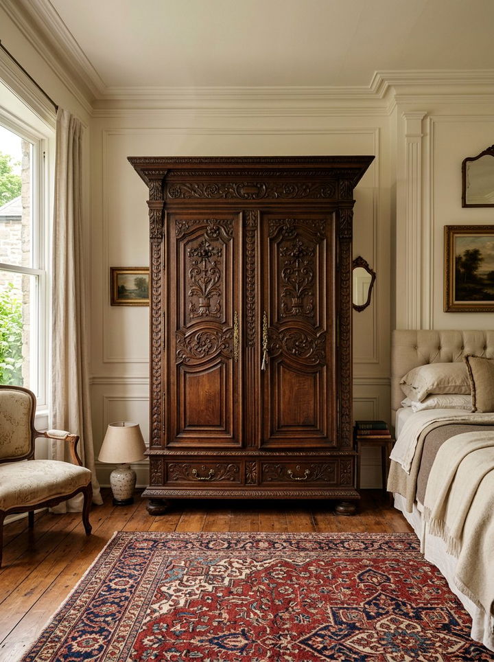 Antique Wood Armoire - 30 Parisian bedroom ideas