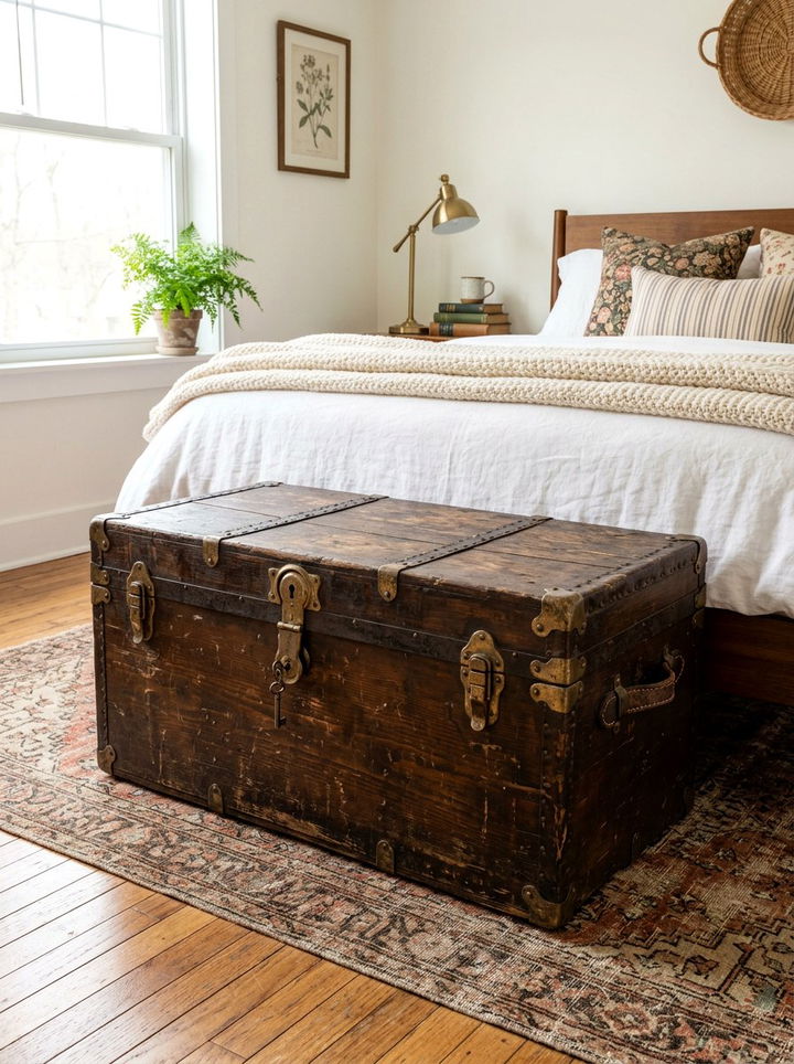 Antique Wood Trunk - 30 bedroom end of bed benches
