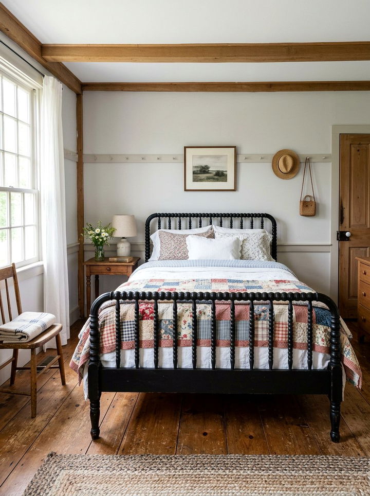 Antique black spindle bed farmhouse - 30 farmhouse black bedroom ideas