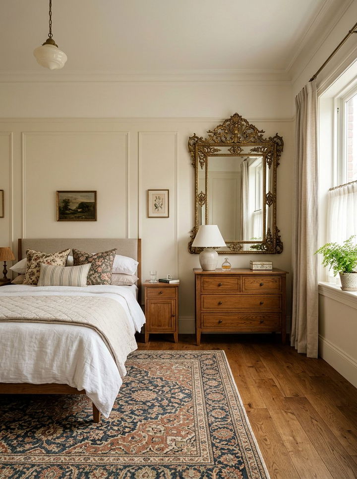 Antique brass mirror - 30 cottage core bedroom ideas