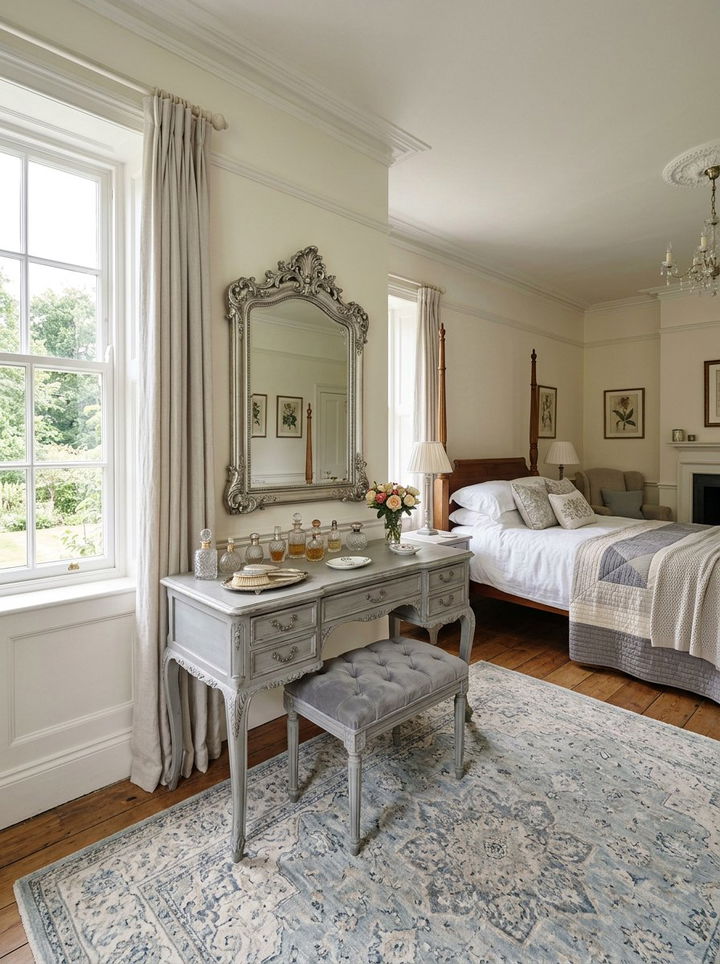 Antique grey vanity table - 30 traditional grey bedroom ideas