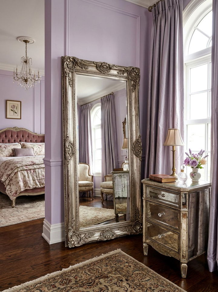 Antique silver floor mirror - 30 bedroom leaning mirrors