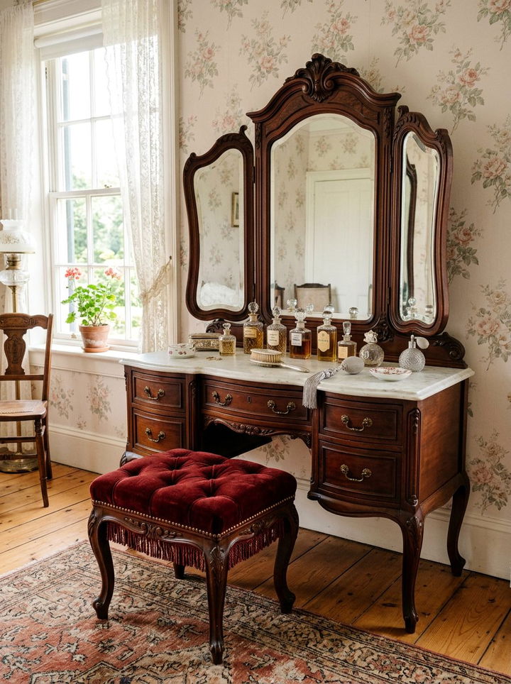 Antique vanity dresser with tri fold mirror - 30 bedroom dresser with mirror ideas