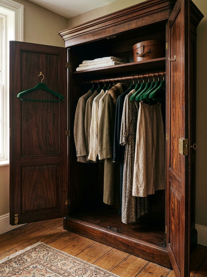 Antique wardrobe velvet hanger interior - 30 bedroom velvet hangers