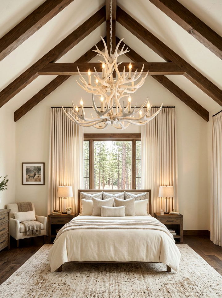 Antler Chandelier Lighting - 30 cabin bedroom ideas