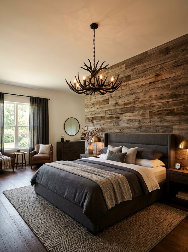 Antler Chandelier - 30 rustic black bedroom ideas