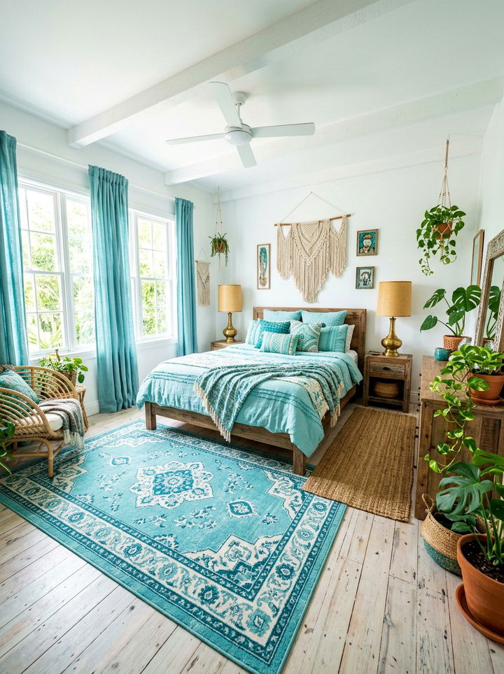 Aqua Blue Bohemian Interior - 30 bohemian blue bedroom ideas