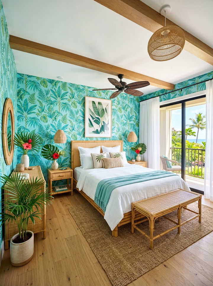 Aqua Blue Tropical Bedroom - 30 modern blue bedroom ideas