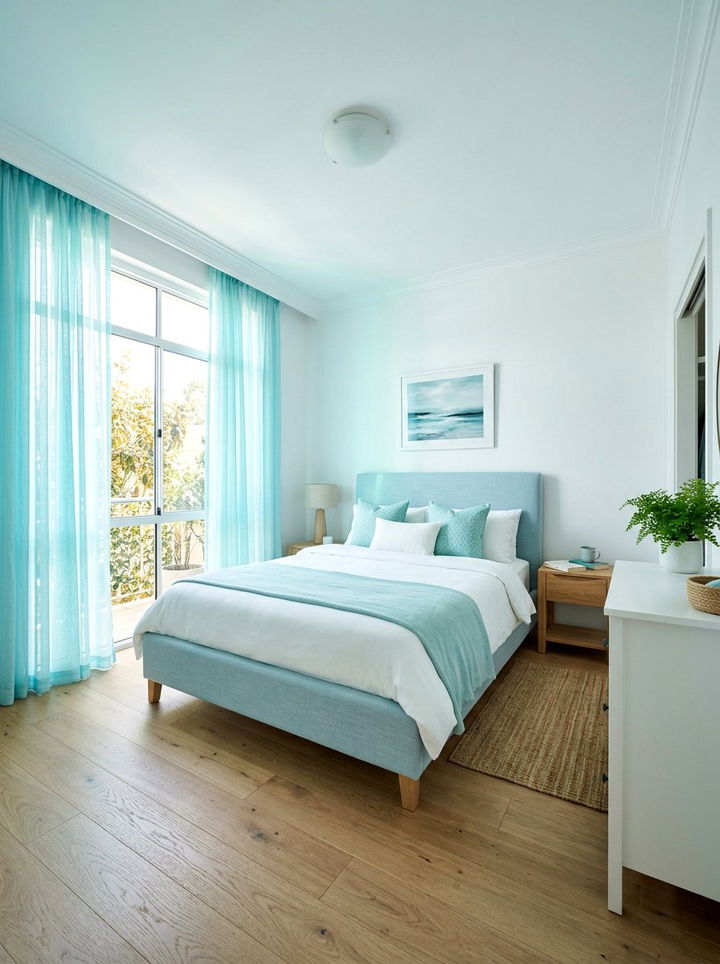 Aqua Curtains - 30 mermaid bedroom ideas