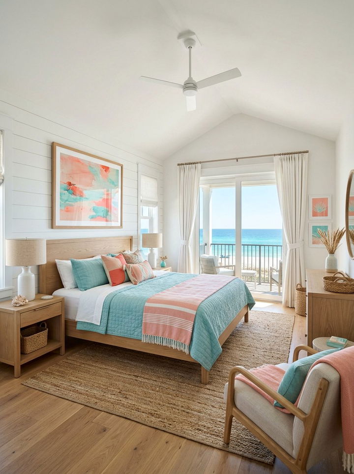Aqua and salmon pink bedroom - 30 pink and blue bedroom color combo