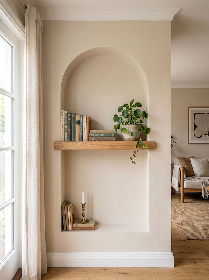 Arched Wall Niche - 30 bohemian beige bedroom ideas