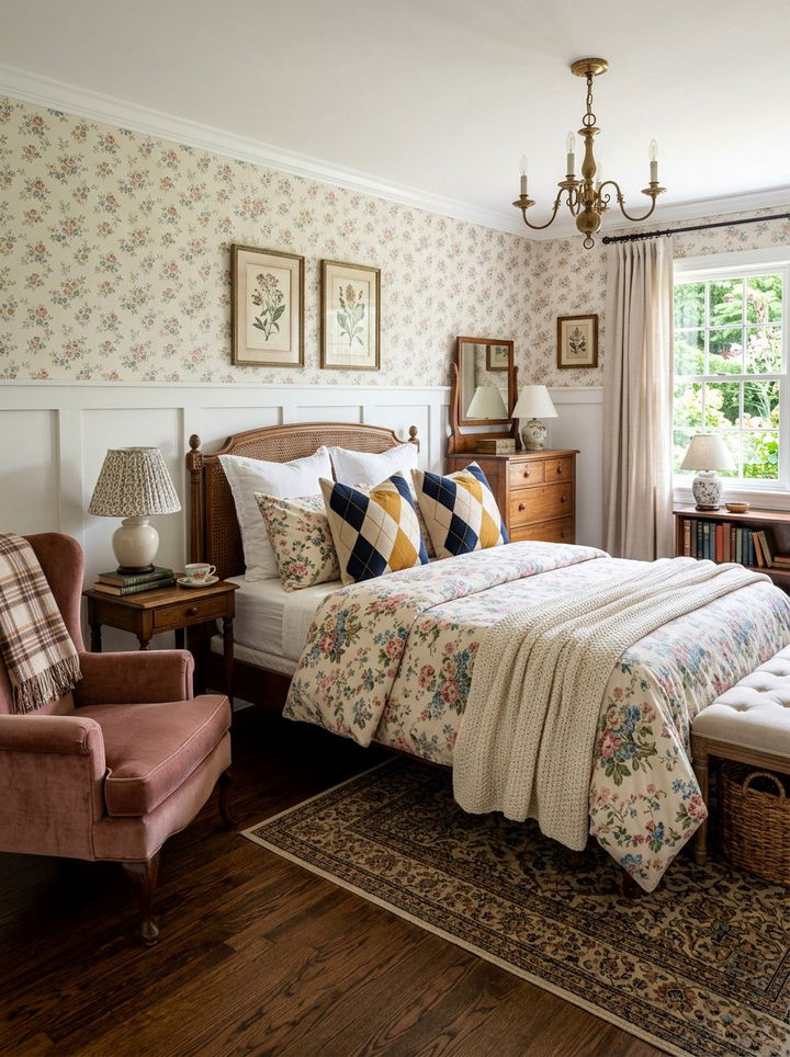 Argyle Pillows Floral Duvet - 30 bedroom pattern mixing ideas