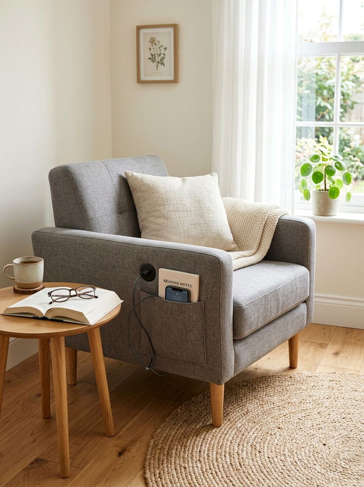 Armchair Side Pocket Power - 30 bedroom charging stations