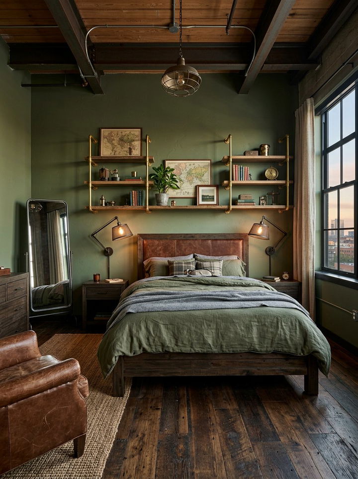 Army Green And Gold Industrial Bedroom - 30 green and gold bedroom color combo