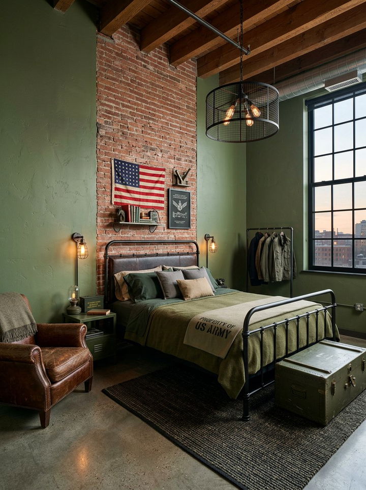 Army Green Industrial Bedroom - 30 green bedroom decor ideas