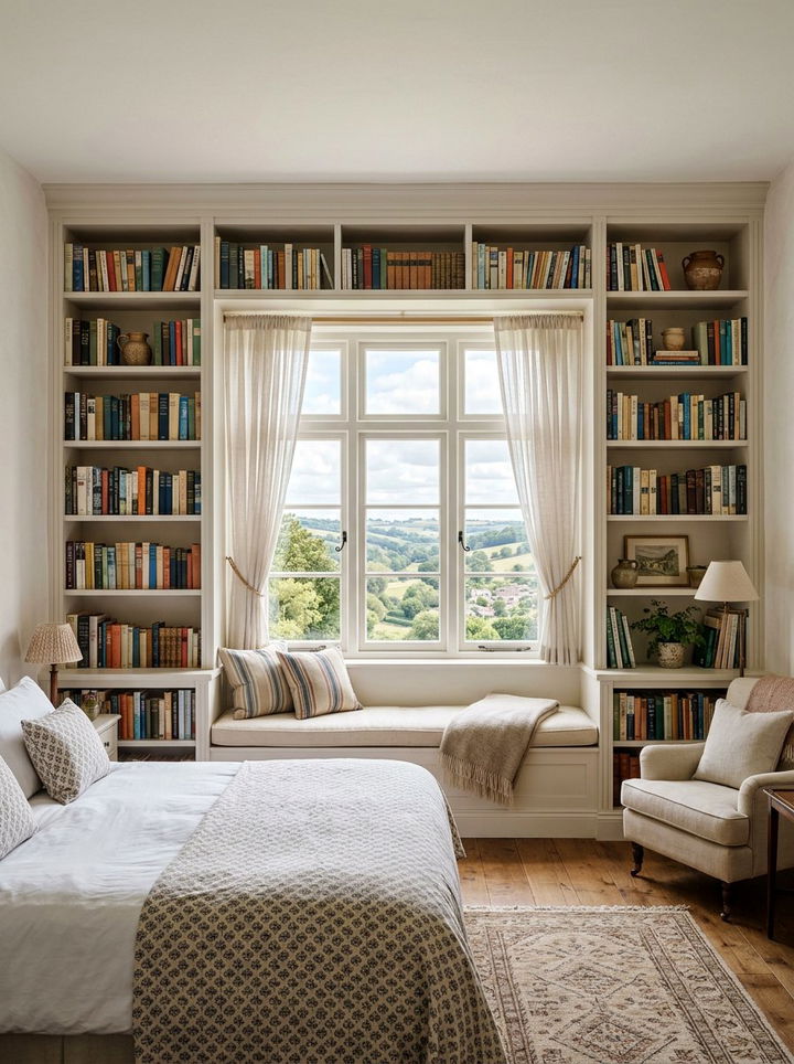 Around the window bookcase - 30 bedroom book displays