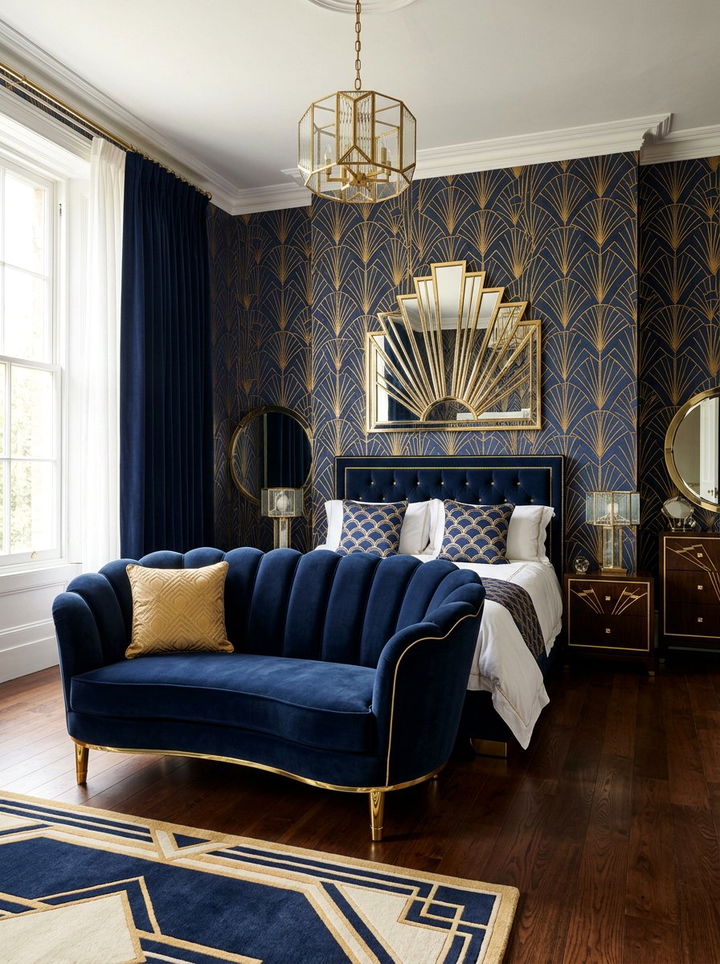 Art Deco Bedroom With Curved Loveseat - 30 bedroom loveseats