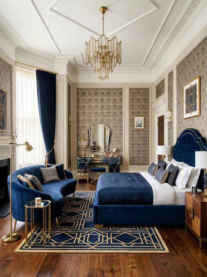 Art Deco Bedroom With Curved Settee - 30 bedroom with lounge ideas