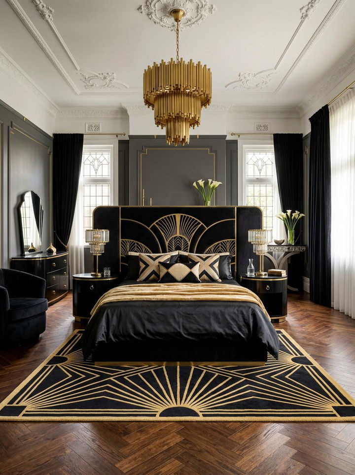 Art Deco Black Gold Bedroom - 30 black and gold bedroom ideas