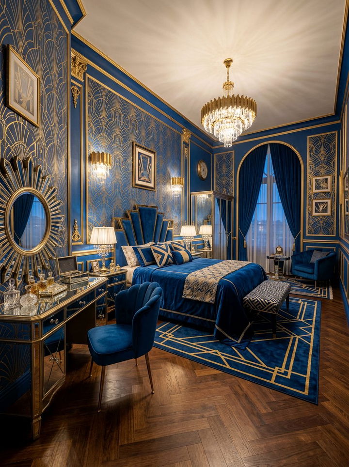 Art Deco Blue Bedroom - 30 sapphire bedroom ideas