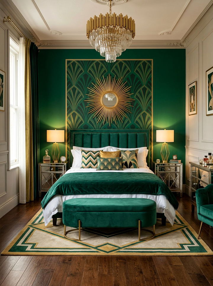 Art Deco Emerald Green Bedroom - 30 emerald green accent wall bedroom
