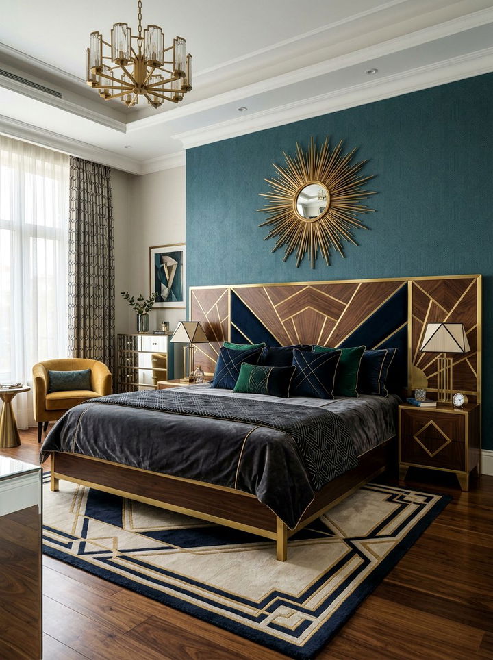 Art Deco Geometric Panel Bed - 30 bedroom panel beds