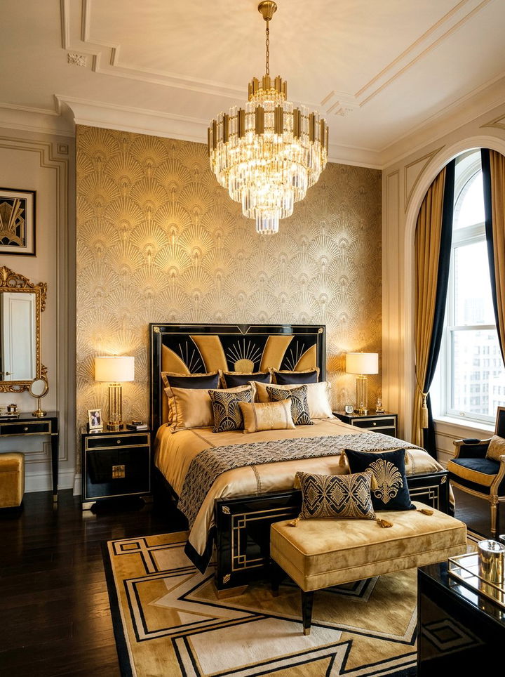 Art Deco Gold Bedroom - 30 bedroom bold wallpapers