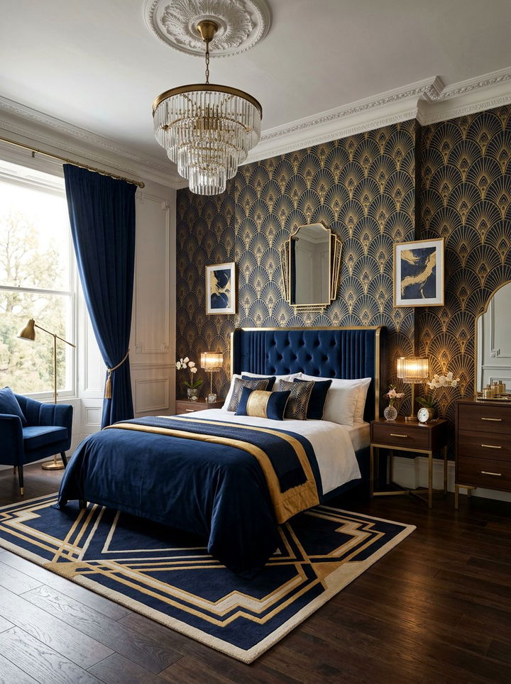 Art Deco Gold Foil Wallpaper - 30 bedroom peel and stick wallpapers