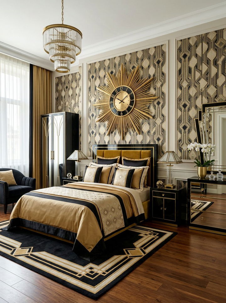 Art Deco Gold Wall Clock - 30 bedroom wall clocks