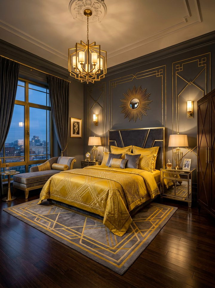 Art Deco Gray Bedroom Yellow Gold - 30 gray and yellow bedroom ideas
