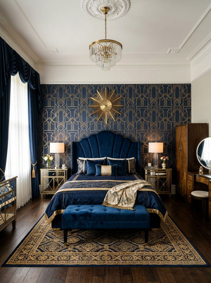 Art Deco Midnight Blue Bedroom - 30 midnight blue bedroom ideas