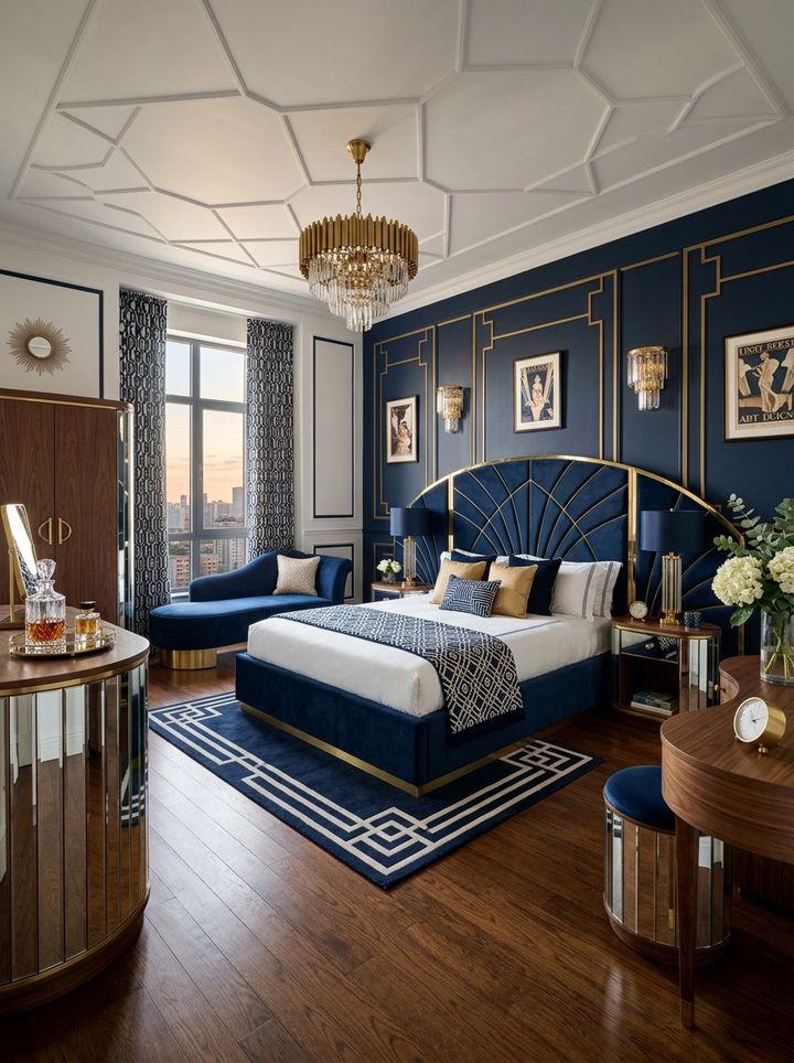 Art Deco Navy White - 30 navy and white bedroom ideas