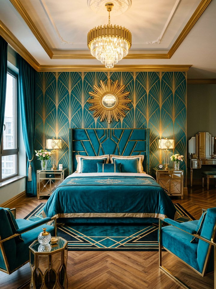 Art Deco Teal Bedroom - 30 teal bedroom ideas
