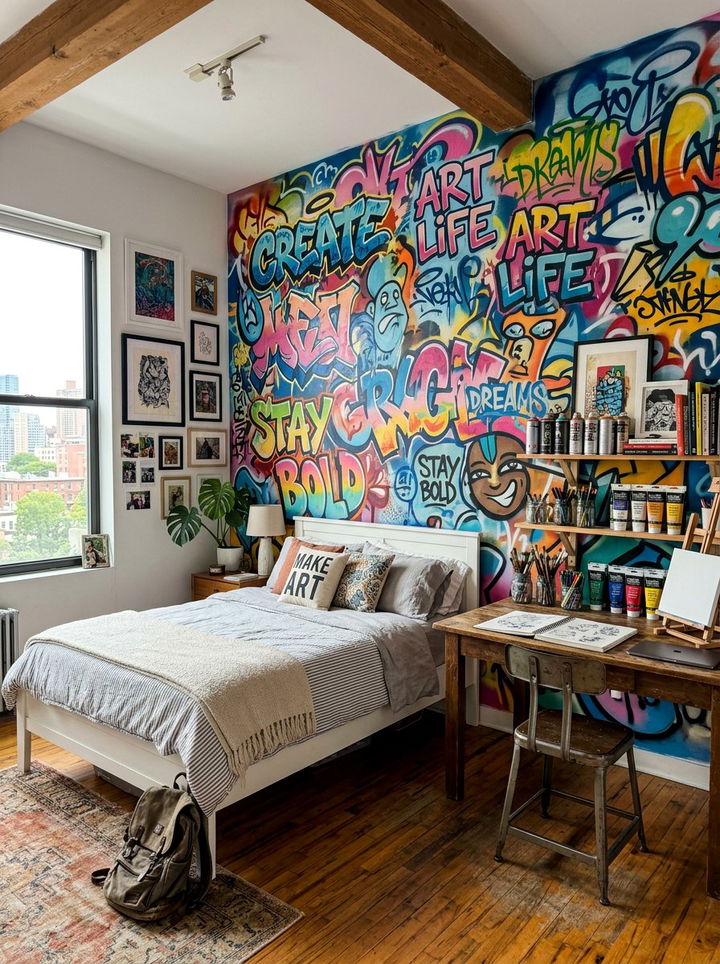 Art and Graffiti Wall - 30 teenage boy bedroom ideas